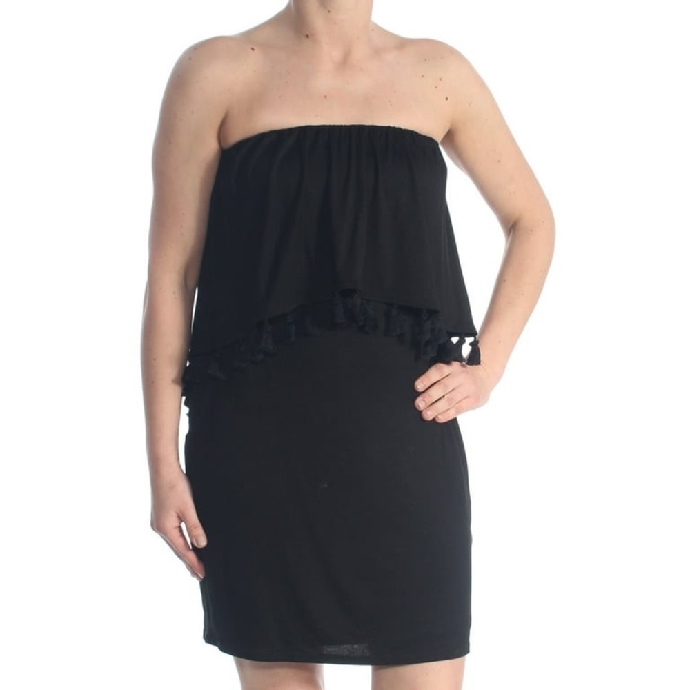 Trina Turk Womens New Black Strapless Sheath Dress Tassel Size Small
